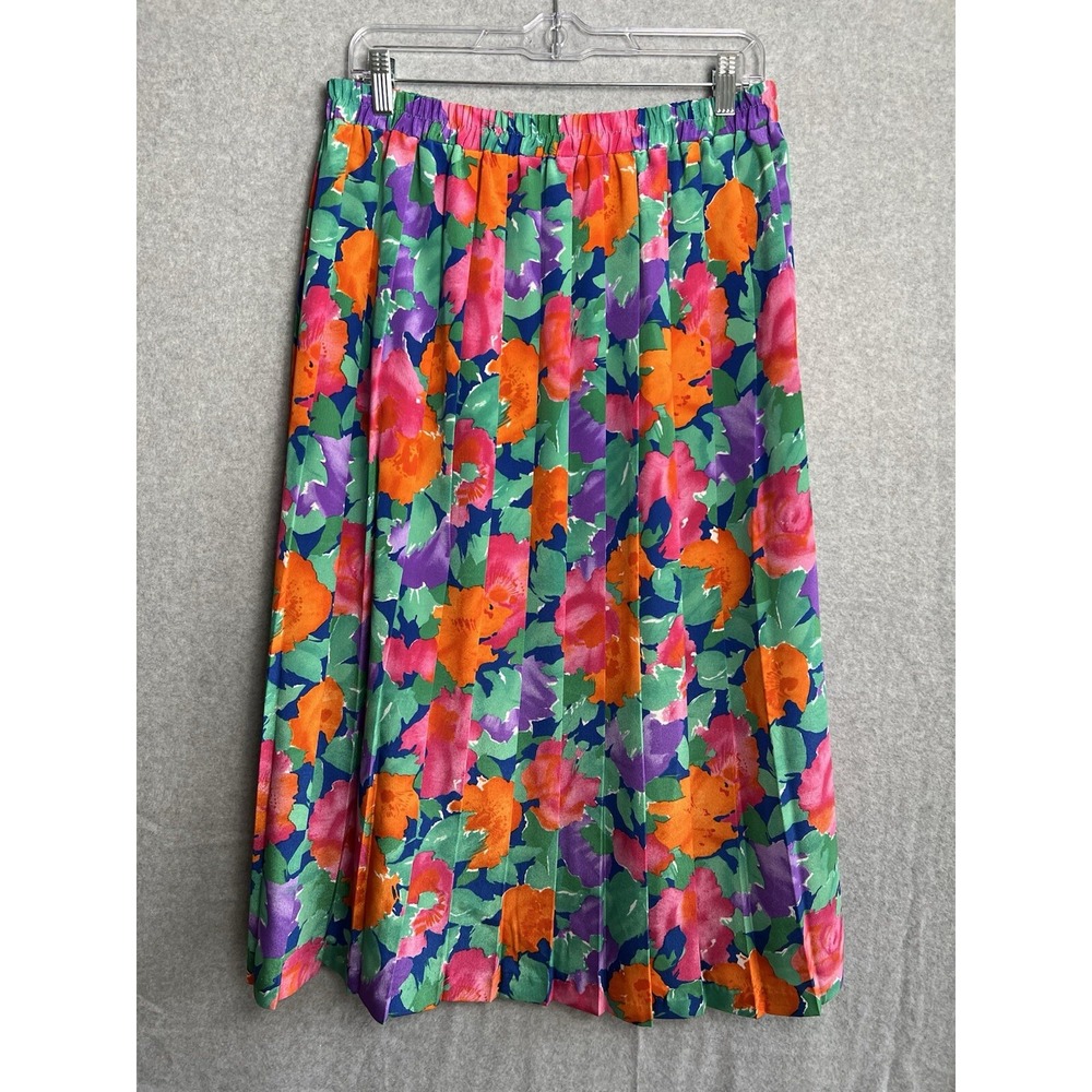 Leslie Fay Midi Skirt Womens Size 12 Rose Floral Pastel Hawaiian Cottage Vtg 90s